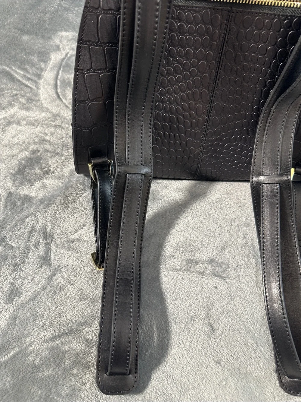 NWTS Vélez  Leather Black Croc-Embossed Mini Backpack